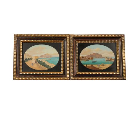 Coppia di dipinti ad olio su tavola in cornice in legno dorato. Secolo XX. Cm 20x26Pair of oil paintings on panel in giltwood