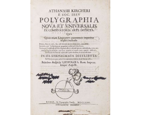 KIRCHER (ATHANASIUS)Polygraphia nova et universalis ex combinatoria arte detecta,  woodcut on title-page, 3 folding tables (o