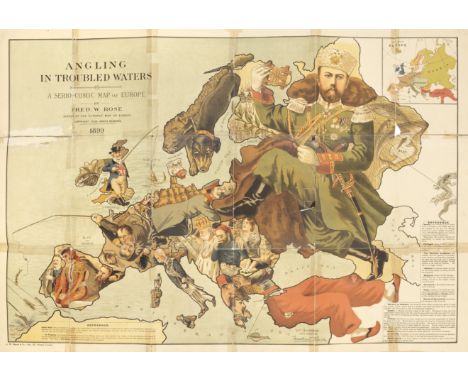 COMIC MAPROSE (FREDERICK W.) Angling in Troubled Waters - A Serio-Comic Map of Europe,  chromolithographed pictorial map, tea