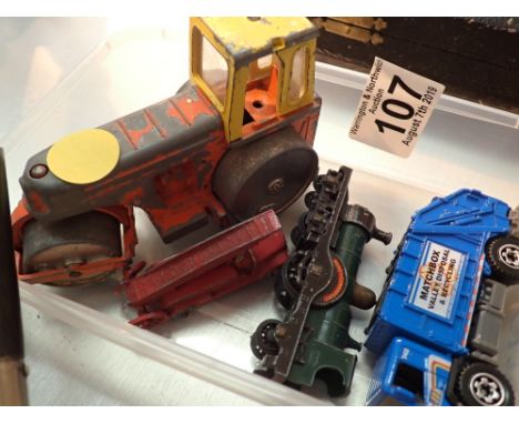 Mixed diescast vehicles including steam roller train fire engine etc 