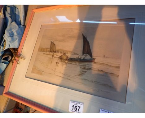 HENRY G WALKER signed print Filey Beach 28 x 18 cm