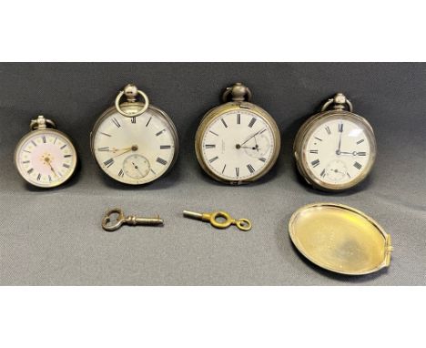 ANTIQUE SILVER POCKET WATCHES open face and hunter type, all with white enamel dials, one signed E.Girardin Geneve and one la