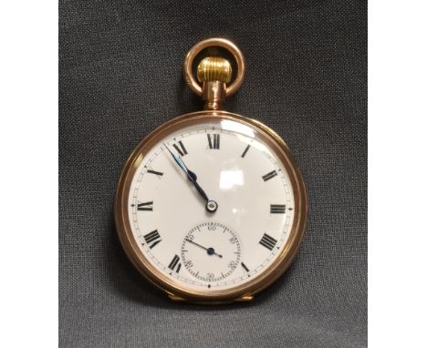 ANTIQUE 9CT GOLD POCKET WATCH 48.7mm diameter case, open face type, dust cover hallmarked 9.375 London 1921, sponsors mark E.