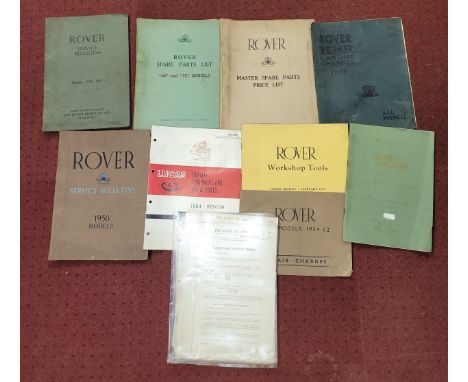 A collection of early Rover car related books, to include spare parts/price lists, service bulletins, labour charges, worksho