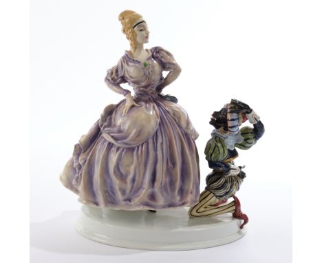 Porzellangruppe, "Abgeblitzt", Rosenthal, Selb Bavaria, Modellnummer K. 601., Malersignatur Schwalb, Dame mit Mohr, polychrom