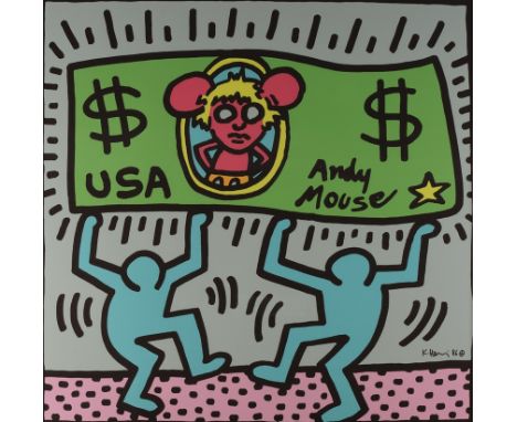 Haring, Keith (Kutztown 1958 - 1990 New York), nach,"Andy Mouse", Serigrafie auf Papier, im Druck signiert und datiert K. Har