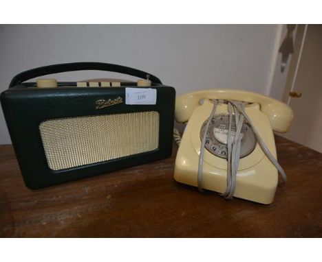 A vintage Roberts radio; together with an ivory rotary dial telephone (2)