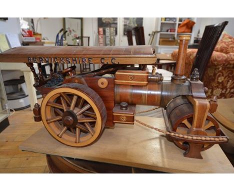 A large carved wooden model of a steam traction engine, length 72cm