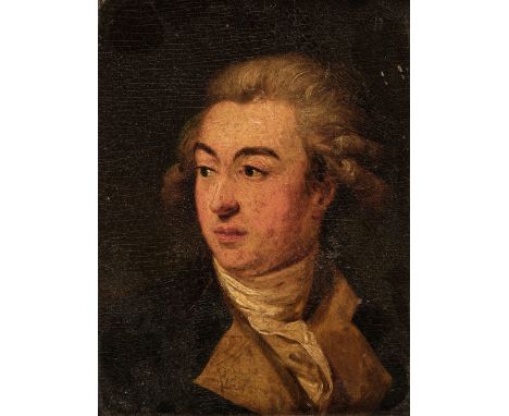 * English School. Portrait of a Gentleman, circa 1750-1775, oil on wood panel, showing a young gentleman wearing a dark coat 