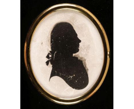 * Miers (John, 1756-1821). Portrait of John Foxcroft, circa 1785, oval head and shoulders silhouette portrait, painted in bla