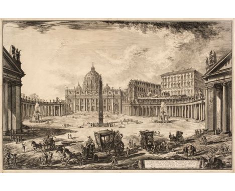 * Piranesi (Giovanni Battista, 1720-1778). Veduta della gran Piazza e Basilica di S, Pietro situata ove erano anticamente il 