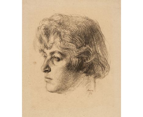 * Austin (Robert Sargent, 1895-1973). Woman's Head (artist's wife), 1925, black chalk with fleks of brown chalk, signed and d