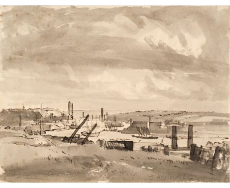 * Hennell (Thomas Barclay, 1903-1945). Estuary View, probably Rathcoursey, County Cork, ink and grey wash on laid paper, sign
