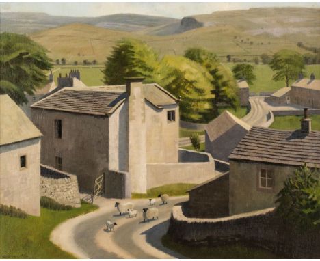 AR* Brooke (Anne, 1916-2002). Village in the Yorkshire Dales, oil on canvas, signed 'A Brooke' lower left, sheep wander throu