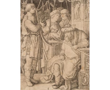* Van Leyden (Lucas, 1494-1533). David Playing the Harp before Saul, circa 1508, engraving on laid paper, with posthorn water