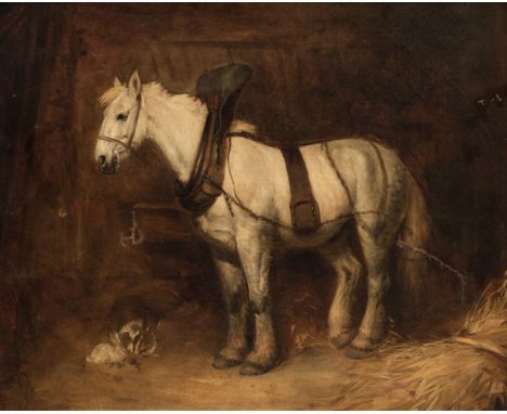 * Manner of John Frederick Herring (1815-1907). Plough Horse in a Stable, circa 1881, oil on canvas, depicting a plough horse