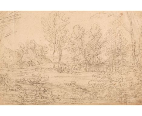 * Attributed to Richard Wilson (1713/14-1782). Wooded Landscape, chalk on buff laid paper, with watermark B Colombier, Paris,