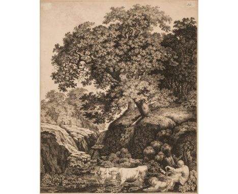 * Kolbe (Carl Wilhelm, 1757-1835). Wooded Landscape with Waterfall, etching on partially watermarked wove paper, depicting tw