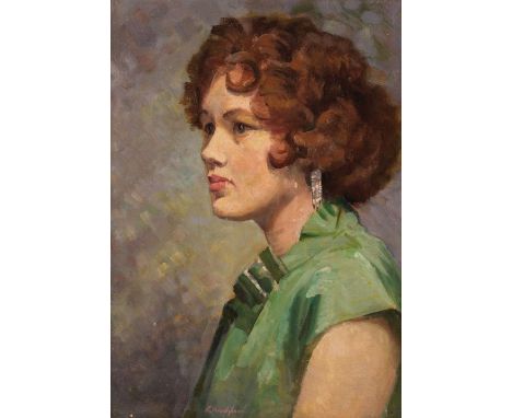 * Bradshaw, (Frank, 1884–1969). Portrait Study, oil on board, signed, head and shoulders profile portrait of a woman wearing 