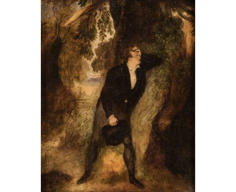 * Attributed to Edward Matthew Ward (1816-1879). Lord Byron, after his refusal by Mary Chaworth, a Study, oil on board, verso