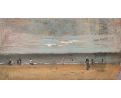 * Attributed to Eugene Boudin (1824-1898). Scène de Plage, Deauville, oil sketch on thin card, unsigned, with some loss to lo