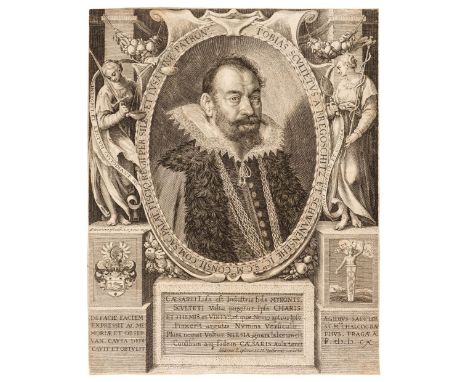* Sadeler (Aegidius, 1570-1629). Portrait of Tobias Scultetus, 1610, fine engraving on laid paper, with elaborate allegorical