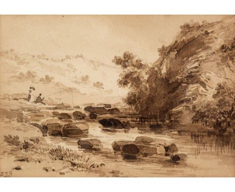 * Gill (Samuel Thomas, 1818-1880).  Fishing on the Upper Yarra, Australia, pen, ink and sepia wash on wove paper, heightened 