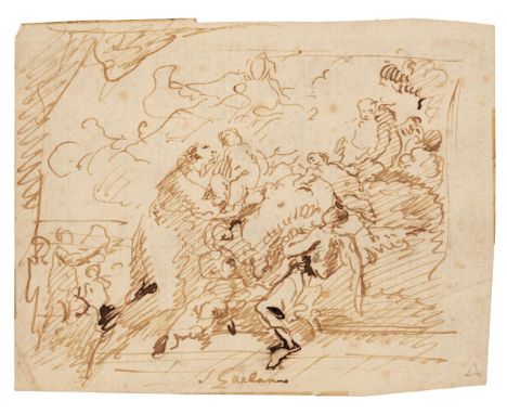 * Attributed to Giovanni Domenico Tiepolo (1727-1804). San Gaetano, pen and brown ink on pale cream laid paper (with touches 