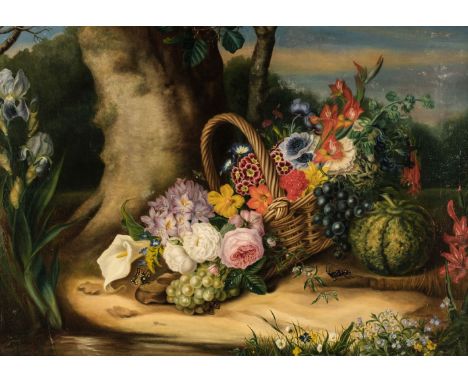 * French School. Still Life on a Mossy Bank, later 19th century, oil on canvas, indistinctly signed lower left '...tine Thure