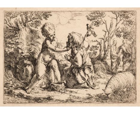 * Reni (Guido, 1575-1642). Infant Christ and St. John the Baptist, circa 1595-1600, etching on laid paper, sheet size 130 x 1