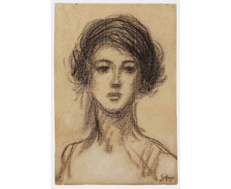   Theophile Alexandre Steinlen  Lausanne 1859 - 1923 Paris    Portrait. Kohlezeichnung. 15,4 x 10,5 cm. Monogrammiert. (14)  