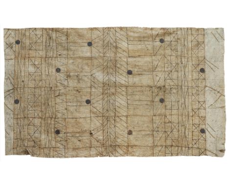A fine SiapoTapa clothThis Samoan siapo (tapa cloth) is made from the inner bark of the u'a or  mulberry tree and decorated w