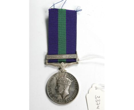 GENERAL SERVICE MEDAL 1918-1962, GVI 2ND TYPE BUST, 1 CLASP, PALESTINE 1945/48 AWARDED TO PRIVATE MUNVANGO RADAK, EAST AFRICA