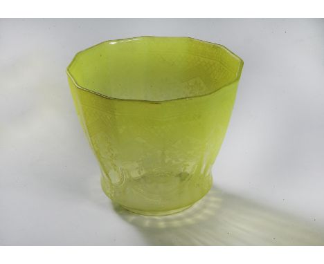 ANTIQUE LIME GREEN WITH A HINT OF VASELINE GLASS OIL LAMP SHADE