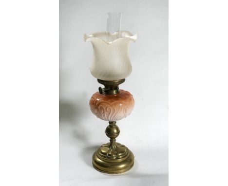 VICTORIAN OIL LAMP WITH AMBER BOWL & FROSTED SHADE 
