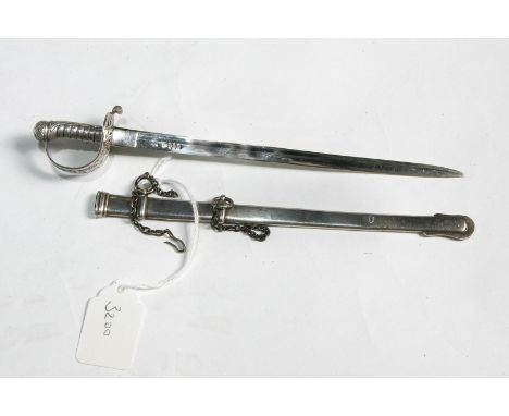 SILVER LETTER OPENER IN SHAPE OF AN INFANTRY OFFICERS SWORD & SCABBARD - LONDON 1877