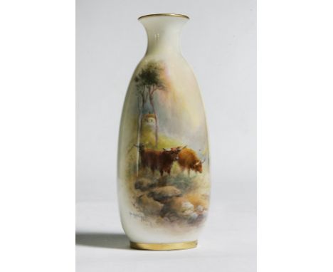 ROYAL WORCESTER VASE WITH CATTLE SIGNED H. STINTON C1910