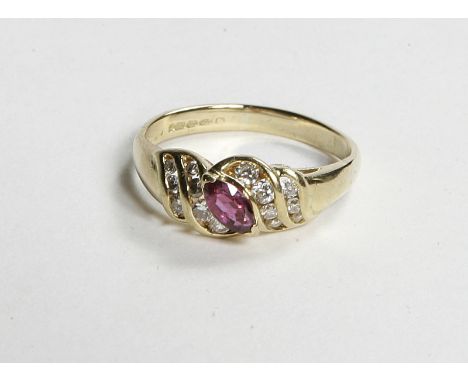 18CT GOLD RUBY & DIAMOND CHANNEL SET RING 