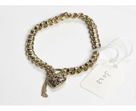 9CT YELLOW ROLLER CURB BRACELET WITH PIERCED PADLOCK