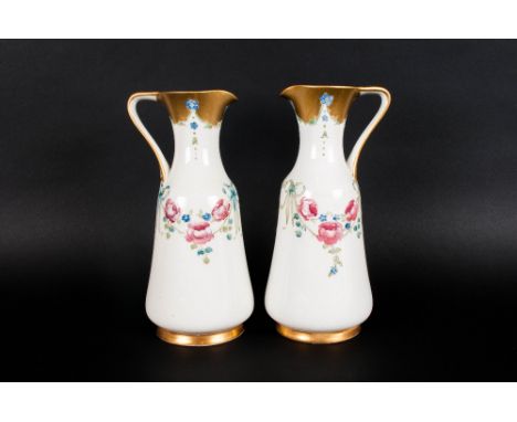 James Macintyre William Moorcroft Signed Pair of Ewer's / Jugs. Decorated with The 18th Century Pattern of Classical Swags of