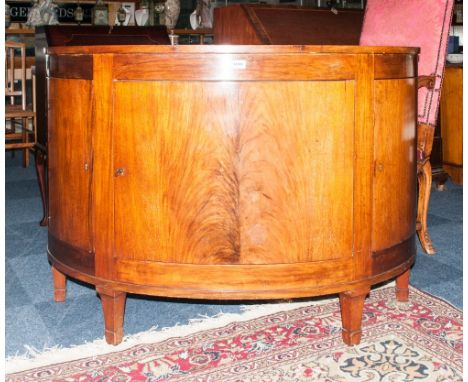 Walnut D Shaped Drinks Cabinet, Central Cupboard Space With Single Shelf Between 2 Smaller Side Doors, Raised On Short Square