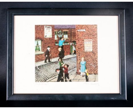 Tom Dodson Pencil Signed & Titled Postcard Size Colour Print 'Mill Street' mounted & framed behind glass.