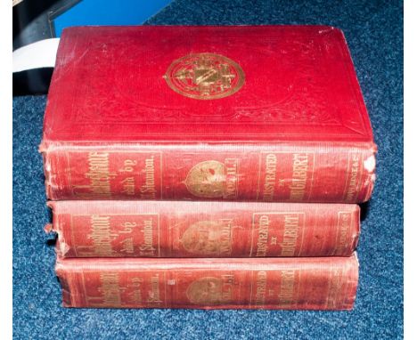 Books; The Plays Of Shakespeare by Howard Stanton 1858-60. a large 7x11'' set of three volumes in red cloth hardback with gil