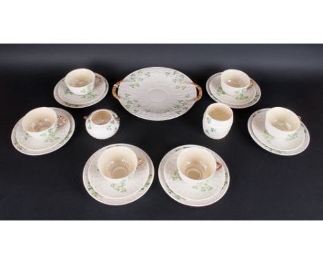 Belleek - Irish Porcelain - Fine and Stylish 1920's / 1930's ( 22 ) Piece Tea Service ' Shamrock ' Pattern. Reg No.0857. Prin