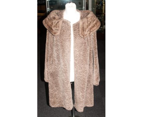 Curled Beaver Lamb Coat with faux fur collar