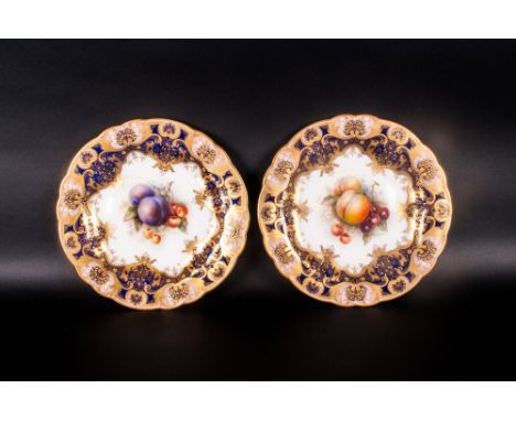 Royal Worcester Pair Of Handpainted And Signed Cabinet Plates By Richard Sebright 'Fallen Fruits' stilllifes. Date 1917. Each