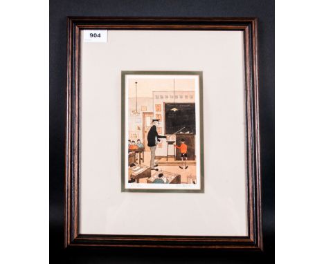 G.W Birks Pencil Signed Artists Proof Colour Print 'School Time' mounted & framed behind glass. 7.5x5''