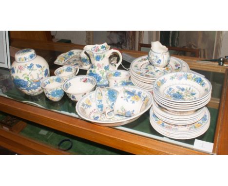 Collection of 'Regency' Patent Masons Ware including cups, saucers, side plates, rectangle serving dish, salt and pepper, jug