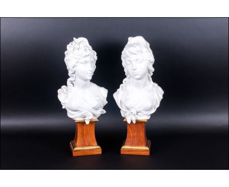 Royal Worcester - Signed Fine Ltd Edition Pair of Porcelain Classical Busts of Day and Night. By Arnold Machin. Raised on Woo