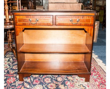 Small Modern Mahogany Bookcase, 2 Drawers Above A Single Shelf, Height 29 Inches, 30x11 Inches Deep 